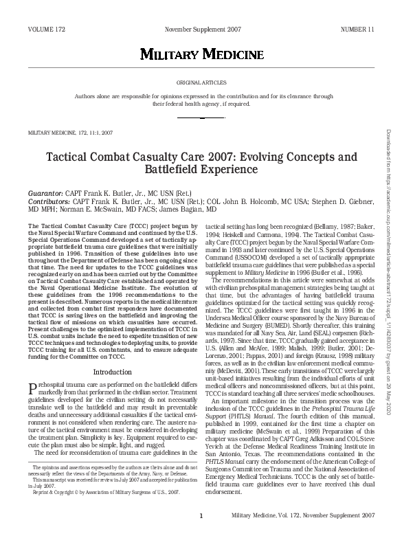 (PDF) Tactical Combat Casualty Care 2007: Evolving Concepts and ...