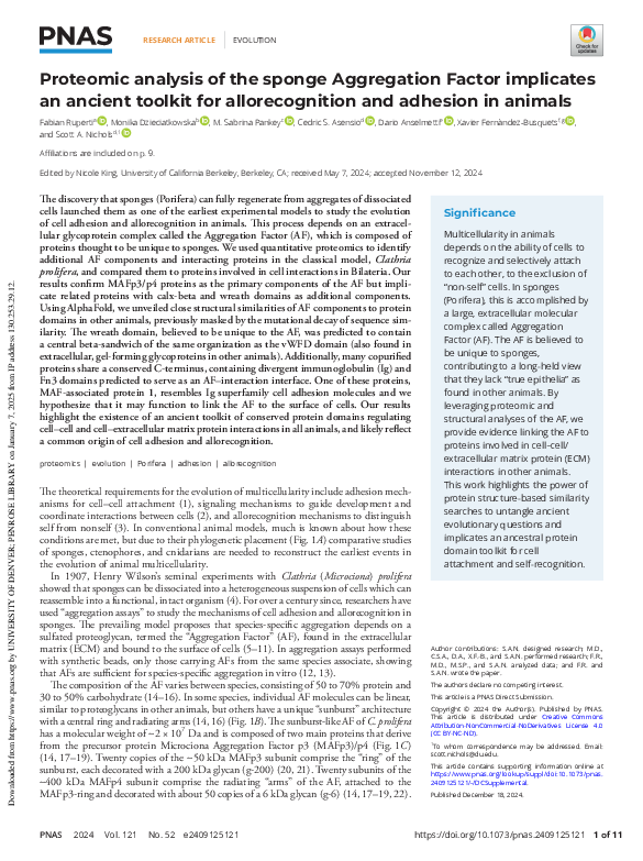 (PDF) Proteomic analysis of the sponge Aggregation Factor implicates an ...