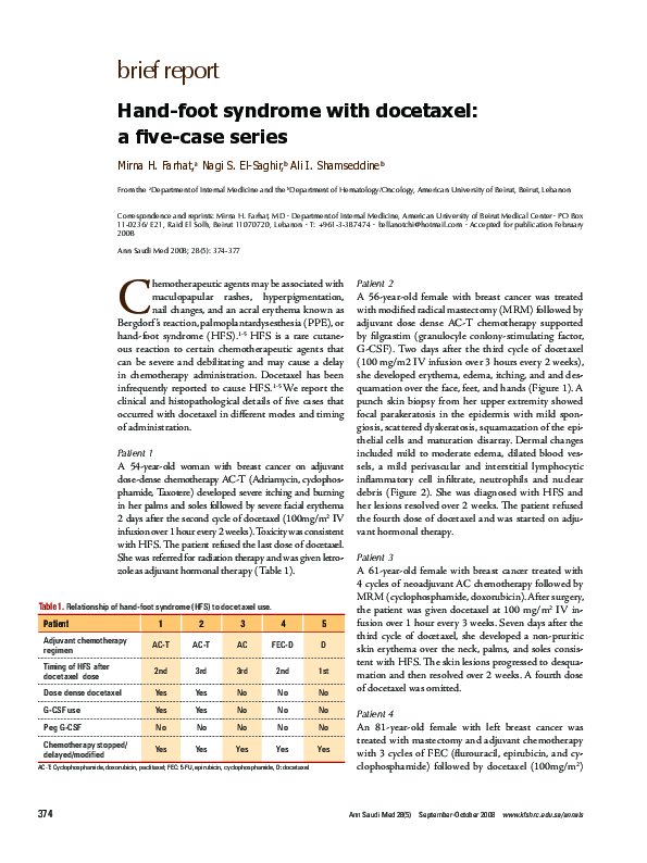 (PDF) Hand-foot syndrome with docetaxel : A five-case series