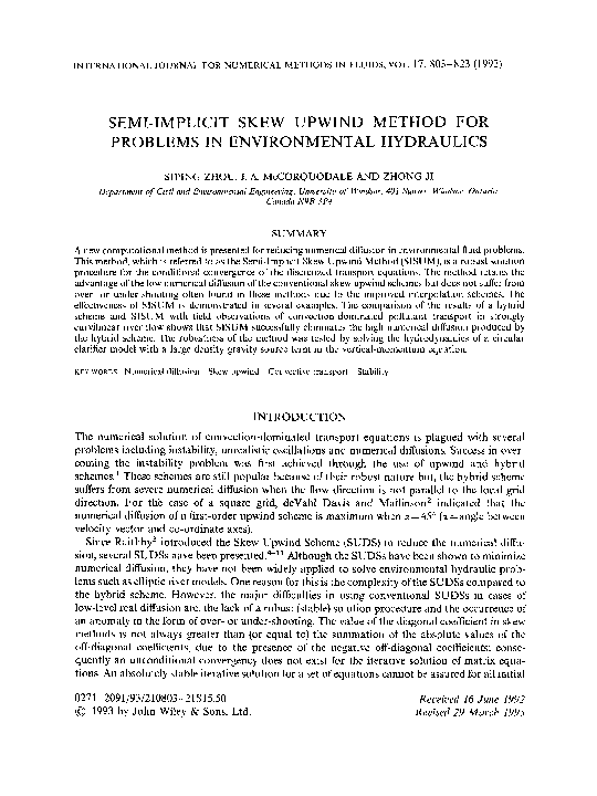 (PDF) Semi-implicit Skew Upwind Method for problems in environmental ...