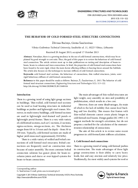 (PDF) The behavior of cold formed steel structure connections