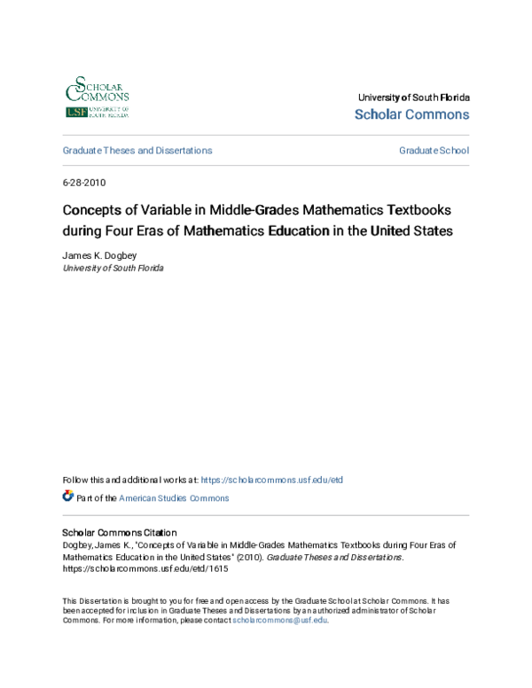 (PDF) Concepts of variable in middle-grades mathematics textbooks ...