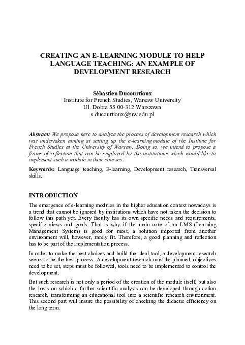 (PDF) Creating an E-Learning Module to Help Language Teaching: An ...