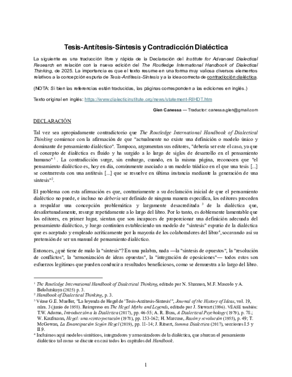 (PDF) Tesis Antitesis Sintesis y Contradiccion Dialectica