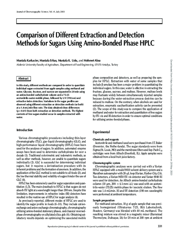 (PDF) Comparison of Different Extraction and Detection Methods for ...