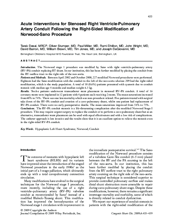 (PDF) Acute Interventions for Stenosed Right Ventricle-Pulmonary Artery ...