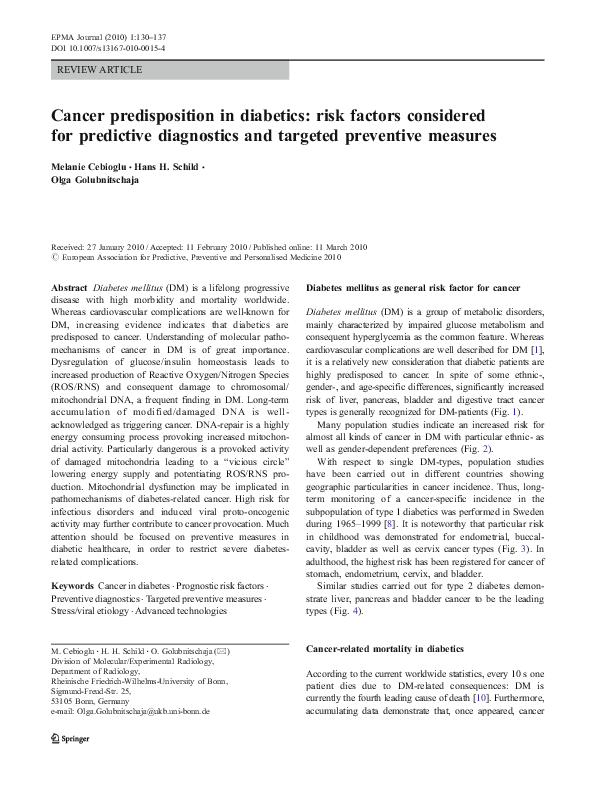 (PDF) Cancer predisposition in diabetics: risk factors considered for ...