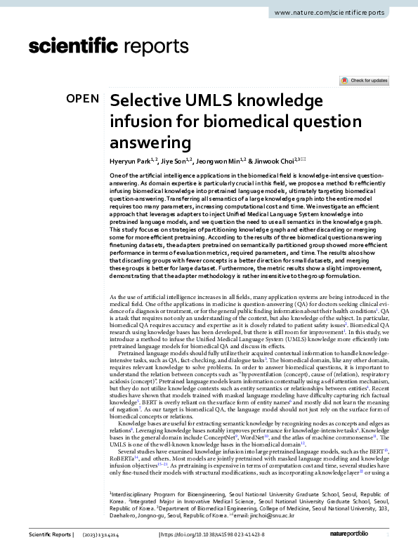 (PDF) Selective UMLS knowledge infusion for biomedical question answering
