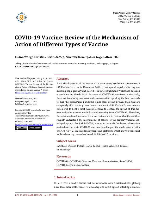 (PDF) COVID-19 Vaccine: Review of the Mechanism of Action of Different ...