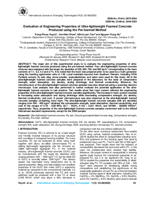 (PDF) Evaluation of Engineering Properties of Ultra lightweight Foamed ...