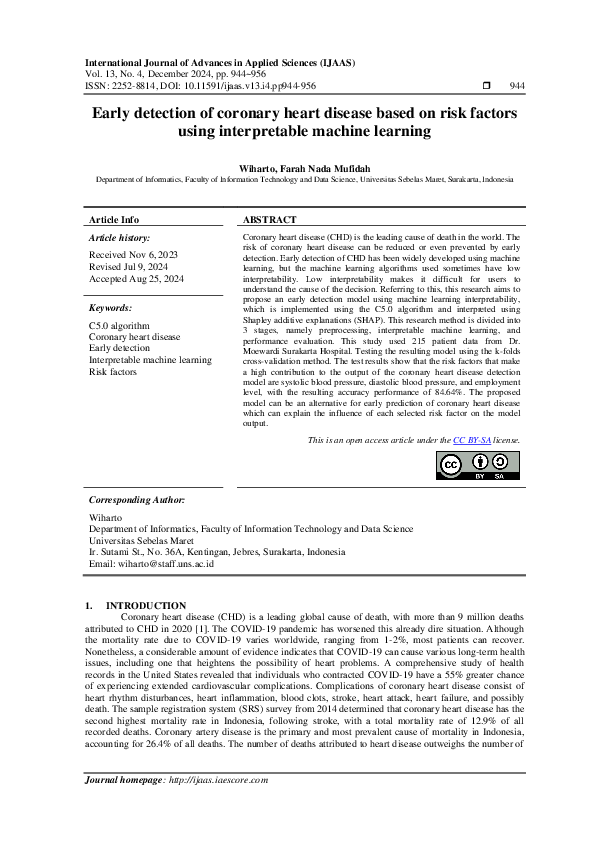 (PDF) Early detection of coronary heart disease based on risk factors ...