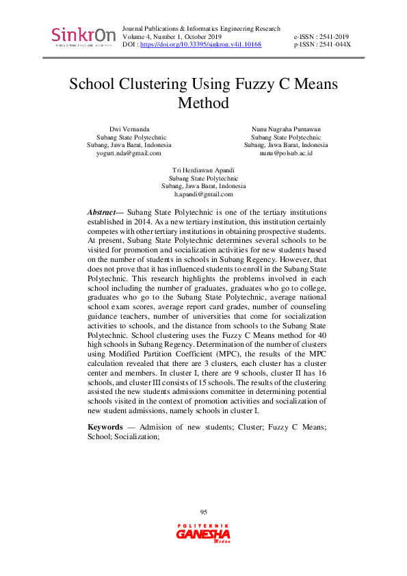(PDF) School Clustering Using Fuzzy C Means Method