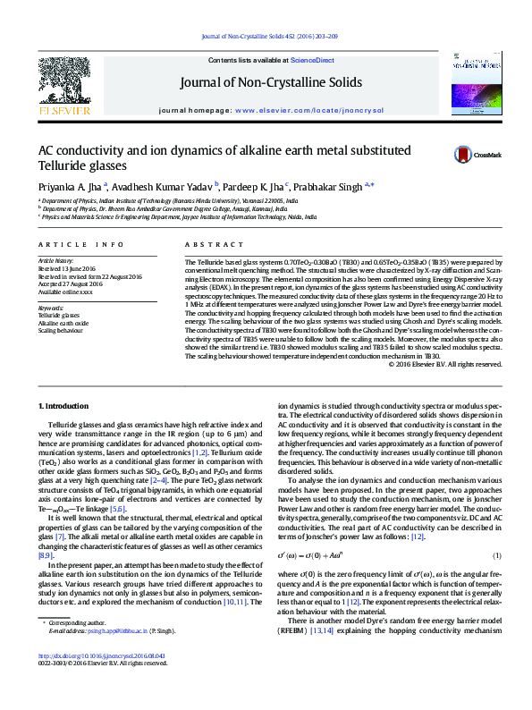 (PDF) AC conductivity and ion dynamics of alkaline earth metal ...