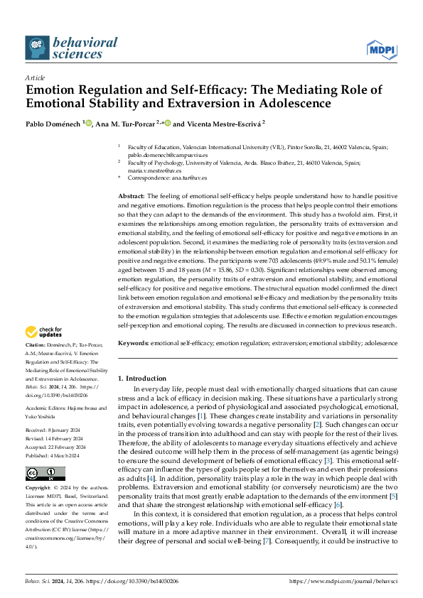(PDF) Emotion Regulation and Self-Efficacy: The Mediating Role of ...