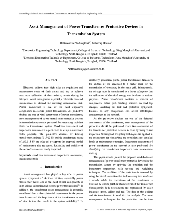 (PDF) Asset Management of Power Transformer Protective Devices in ...