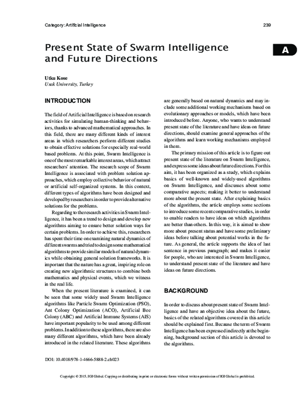 (PDF) Present State of Swarm Intelligence and Future Directions