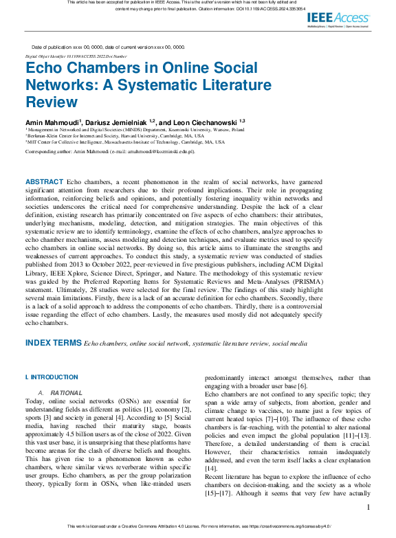 (PDF) Echo Chambers in Online Social Networks: A Systematic Literature ...
