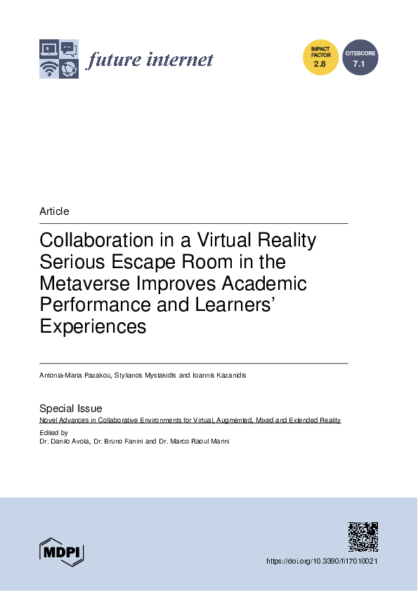 (PDF) Collaboration in a Virtual Reality Serious Escape Room in the ...
