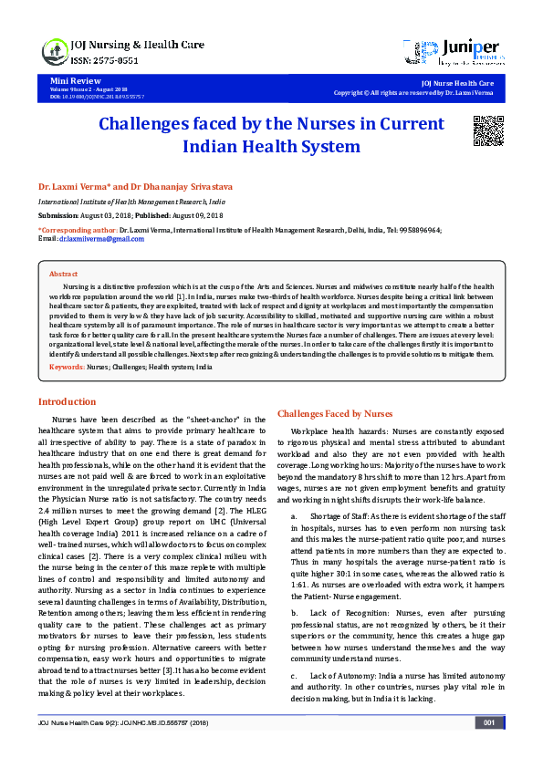 (PDF) Challenges faced by the Nurses in Current Indian Health System