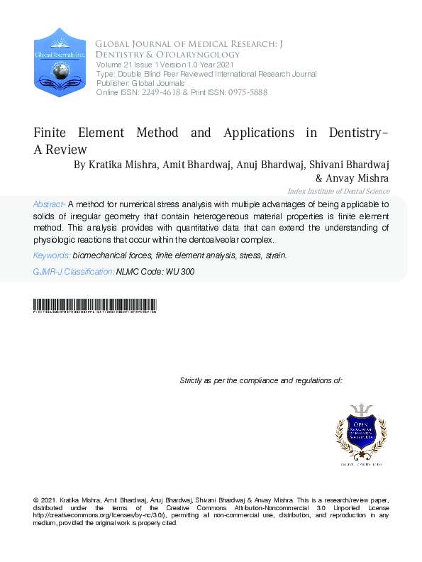 (PDF) Finite Element Method and Applications in Dentistry –A Review