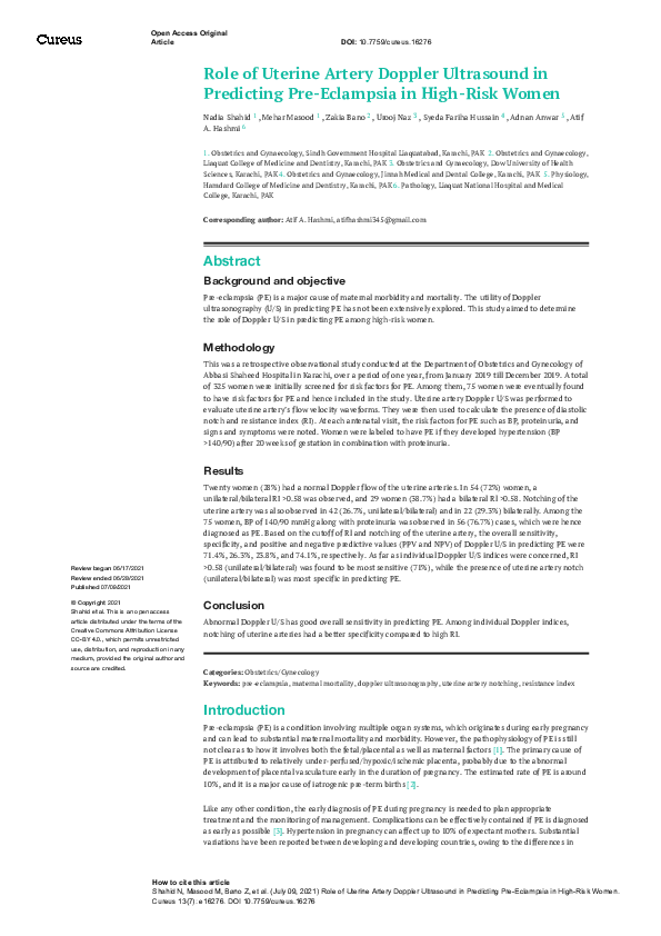(PDF) Role of Uterine Artery Doppler Ultrasound in Predicting Pre ...