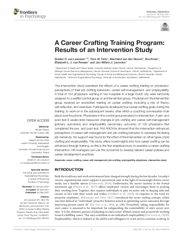 (PDF) A Career Crafting Training Program: Results of an Intervention Study