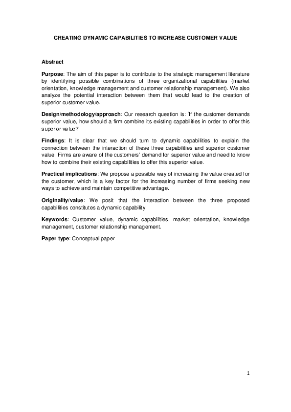 (PDF) Creating dynamic capabilities to increase customer value