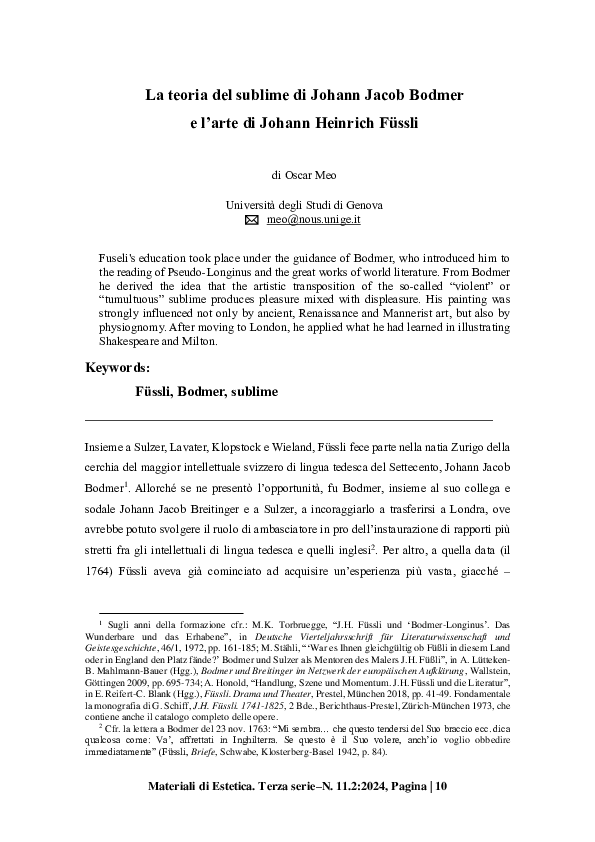 (PDF) La teoria del sublime di Johann Jacob Bodmer e l'arte di Johann ...