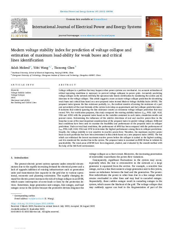 (PDF) Modern voltage stability index for prediction of voltage collapse ...