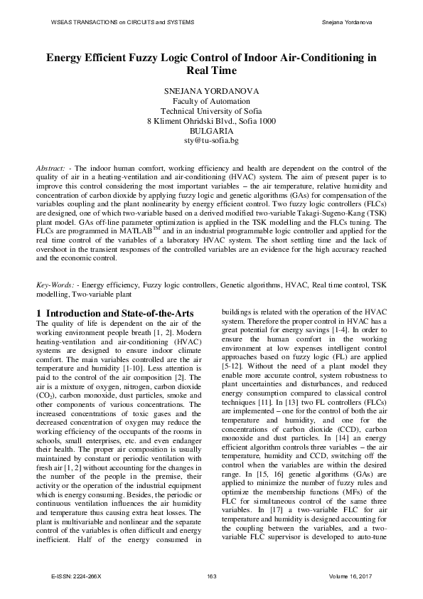 (PDF) Energy Efficient Fuzzy Logic Control of Indoor Air-Conditioning ...