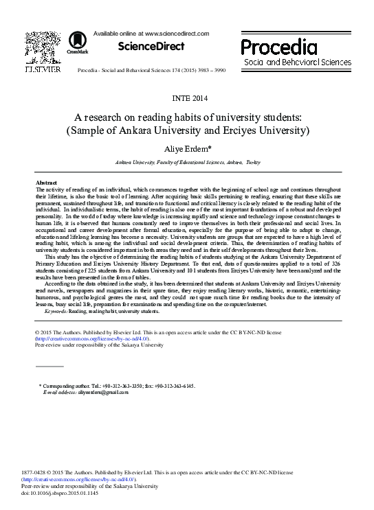(PDF) A Research on Reading Habits of University Students: (Sample of ...