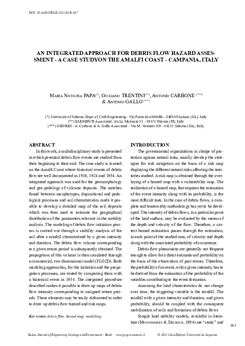 (PDF) An Integrated Approach for Debris Flow Hazard Assessment - a Case ...