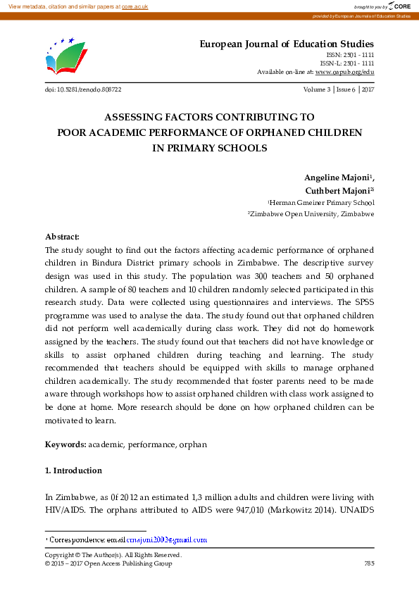 (PDF) Assessing Factors Contributing To Poor Academic Performance Of ...