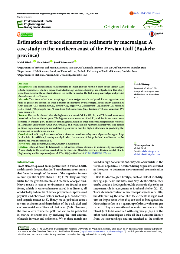 (PDF) Estimation of trace elements in sediments by macroalgae: A case ...