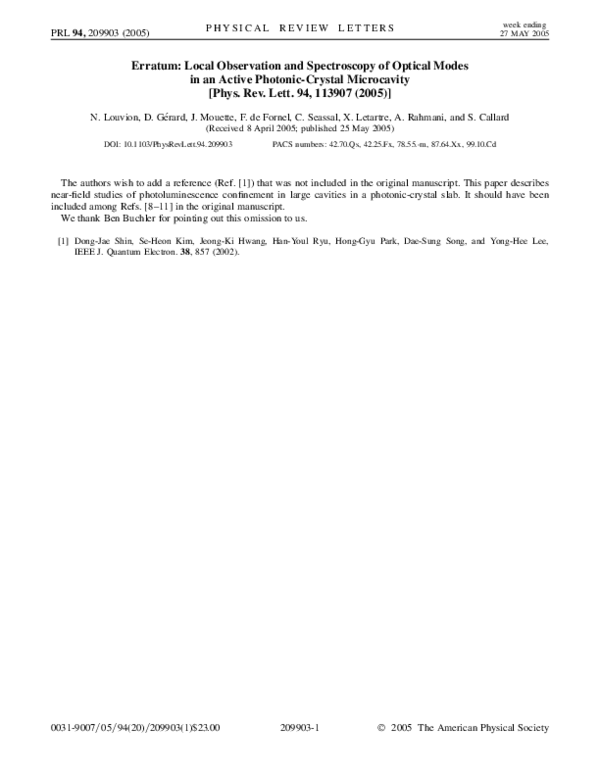 (PDF) Erratum: Local Observation and Spectroscopy of Optical Modes in ...
