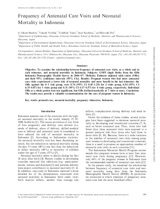 (PDF) Frequency of Antenatal Care Visits and Neonatal Mortality in ...