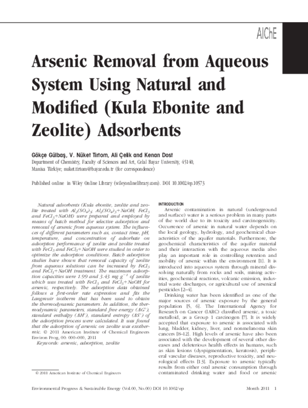 (PDF) Arsenic removal from aqueous system using natural and modified ...