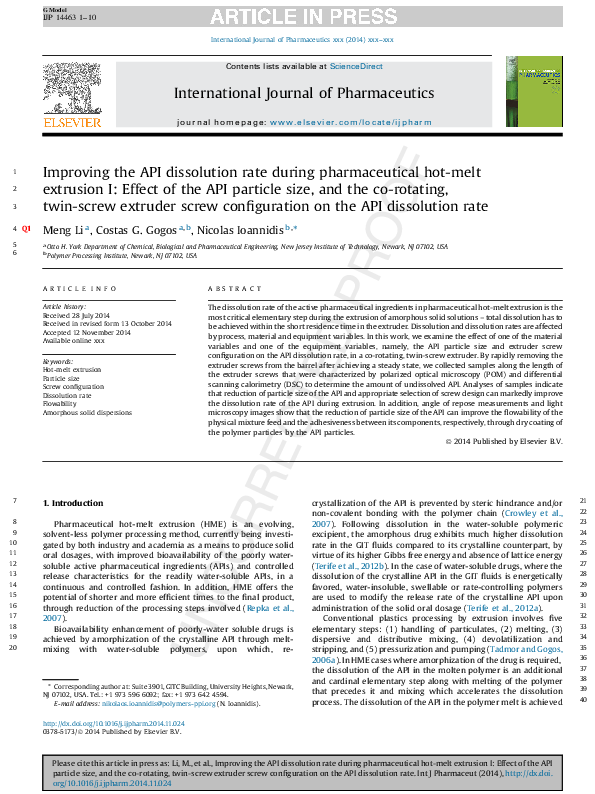 (PDF) Improving the API dissolution rate during pharmaceutical hot-melt ...