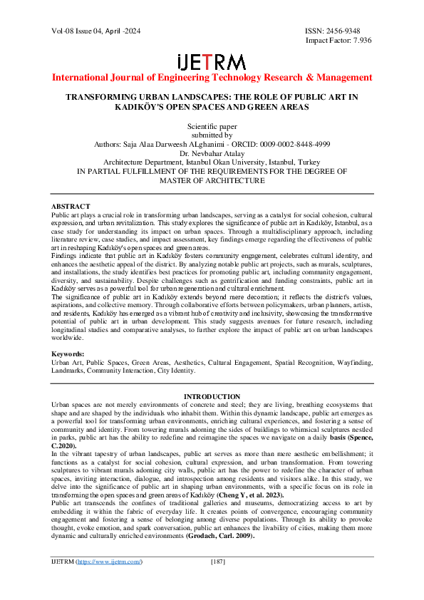 (PDF) TRANSFORMING URBAN LANDSCAPES: THE ROLE OF PUBLIC ART IN KADIKÖY ...