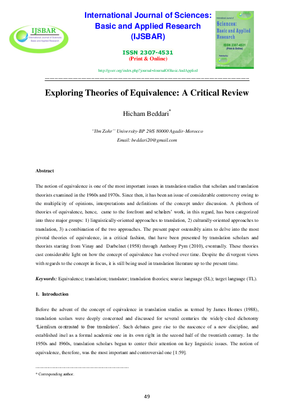 (PDF) Exploring Theories of Equivalence: A Critical Review