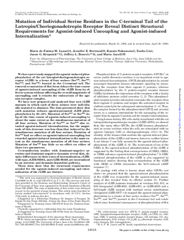 (PDF) Mutation of Individual Serine Residues in the C-terminal Tail of ...