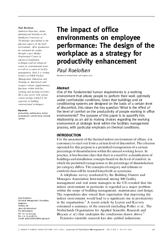 (PDF) The impact of office environments on employee performance: The ...