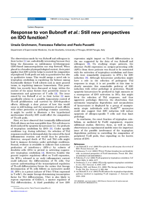 (PDF) Response to von Bubnoff et al.: Still new perspectives on IDO ...