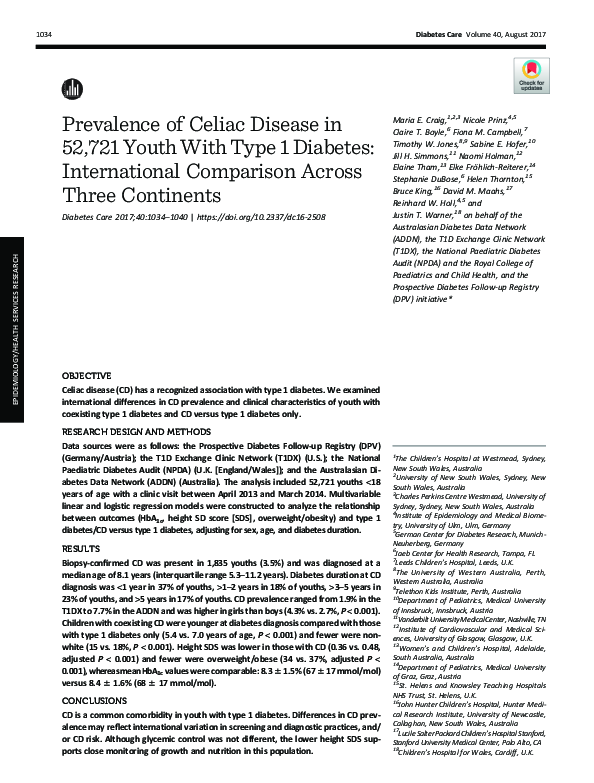(PDF) Prevalence of Celiac Disease in 52,721 Youth With Type 1 Diabetes ...