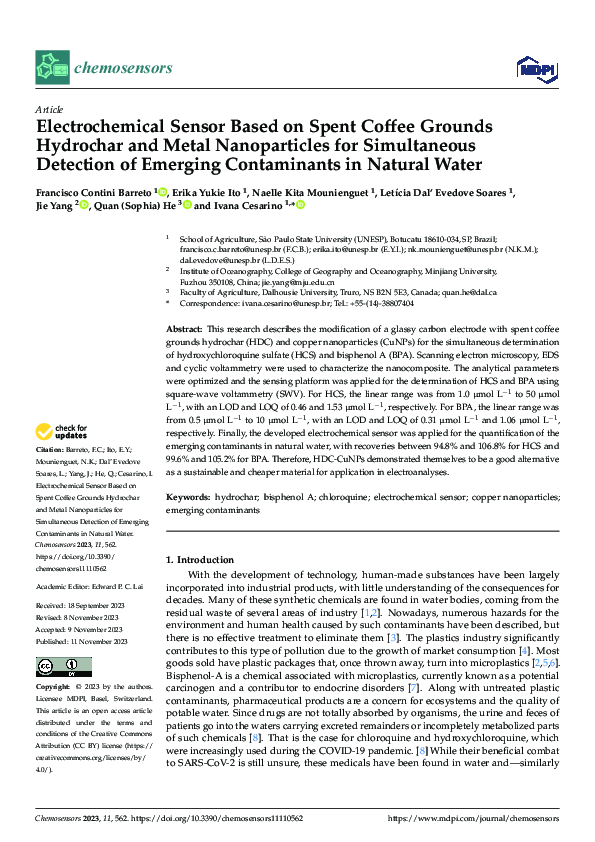 (PDF) Electrochemical Sensor Based on Spent Coffee Grounds Hydrochar ...