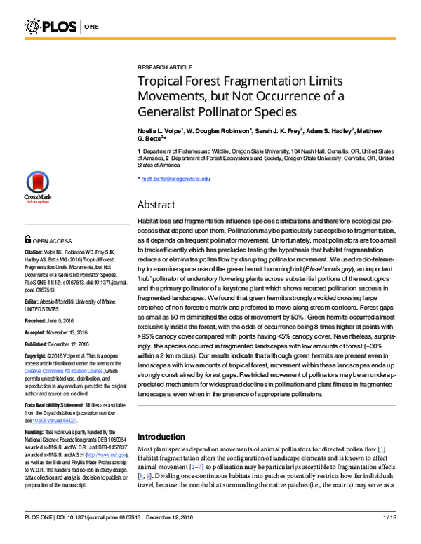 (PDF) Tropical Forest Fragmentation Limits Movements, but Not ...