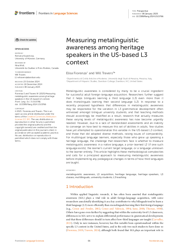 (PDF) Measuring metalinguistic awareness among heritage speakers in the ...