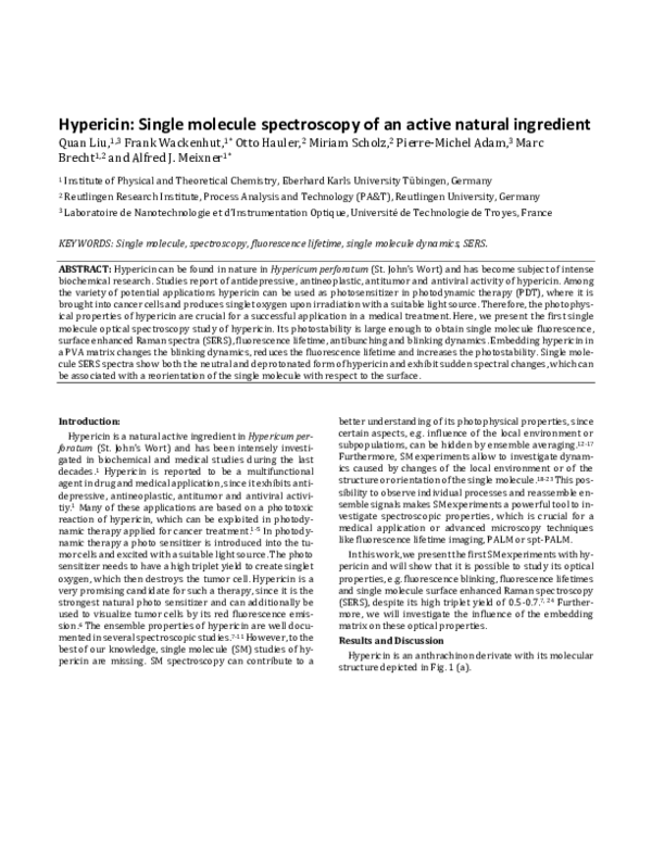 (PDF) Hypericin: Single Molecule Spectroscopy of an Active Natural Drug