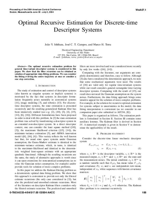 (PDF) Optimal recursive estimation for discrete-time descriptor systems