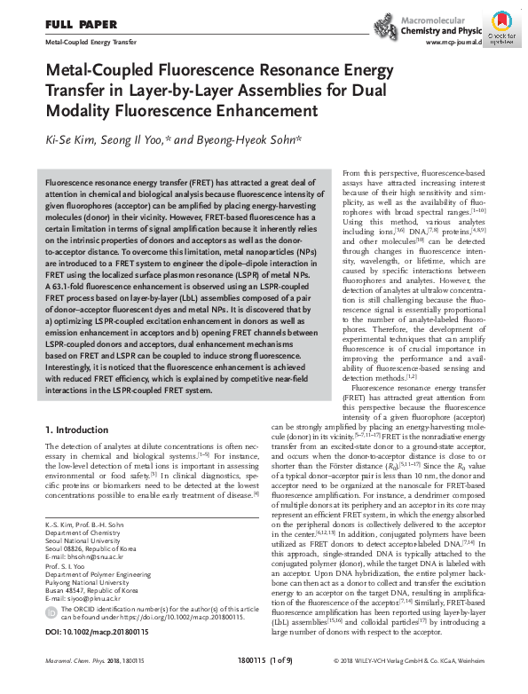 (PDF) Metal‐Coupled Fluorescence Resonance Energy Transfer in Layer‐by ...